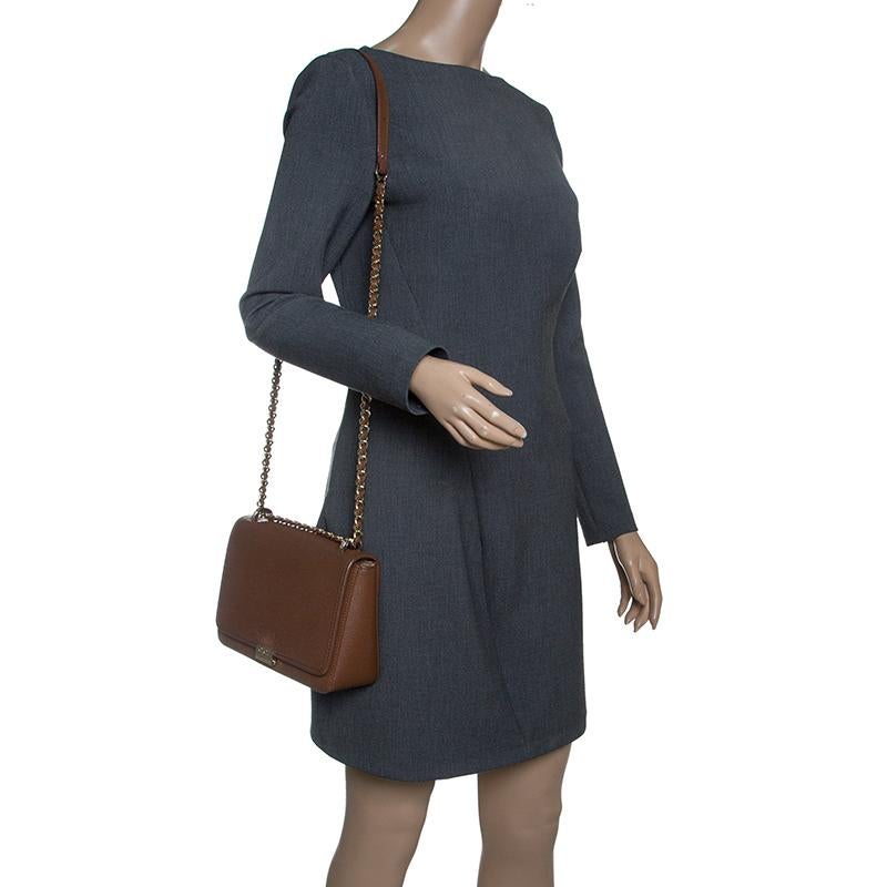 Carolina Herrera Brown Leather Shoulder Bag In Good Condition In Dubai, Al Qouz 2
