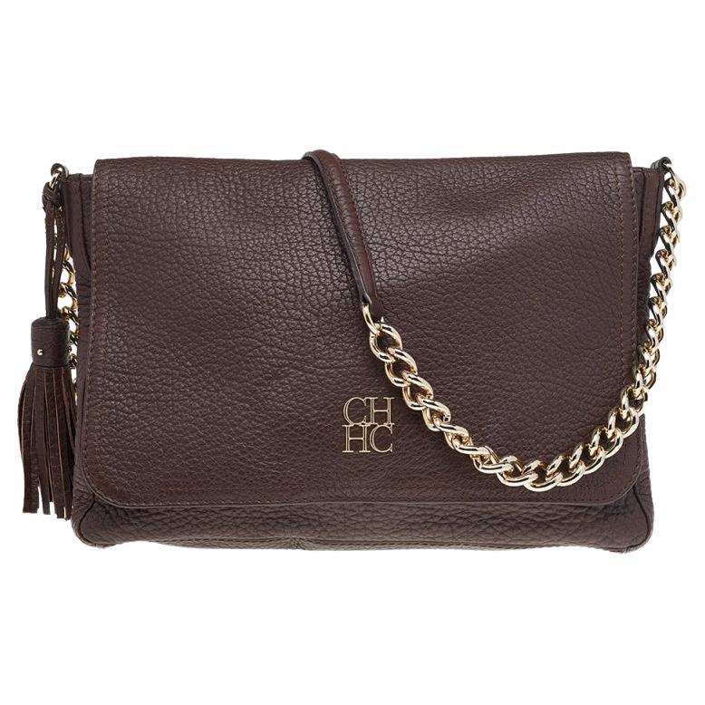 Carolina Herrera Black Leather Castanuela Messenger Bag For Sale at ...
