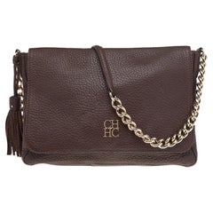 Carolina Herrera Brown Leather Tassel Flap Chain Shoulder Bag