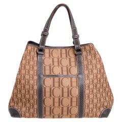 Carolina Herrera Brown Monogram Canvas and Leather Tote