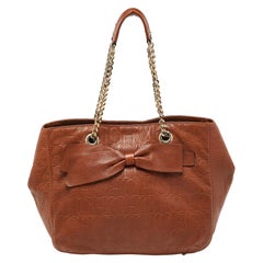 Carolina Herrera Brown Monogram Embossed Leather Audrey Shoulder Bag
