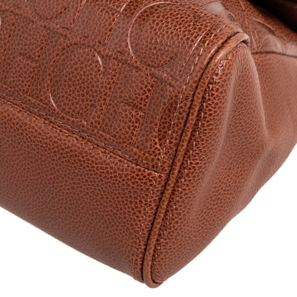 Carolina Herrera Brown Monogram Embossed Leather Minuetto Top Handle Bag 4