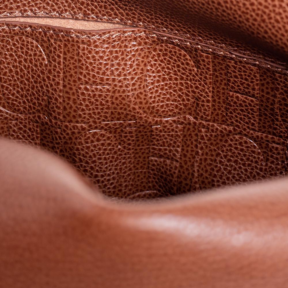 Women's Carolina Herrera Brown Monogram Embossed Leather Minuetto Top Handle Bag