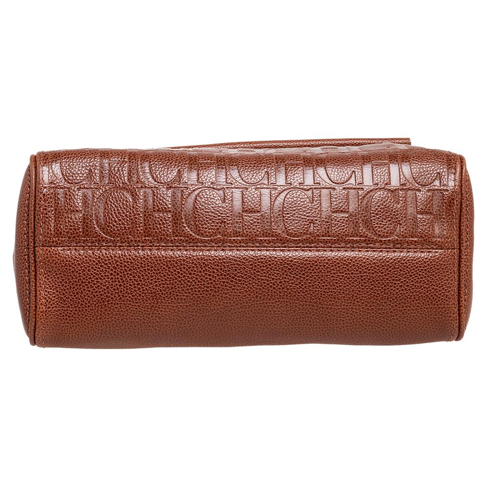 Carolina Herrera Brown Monogram Embossed Leather Minuetto Top Handle Bag 3