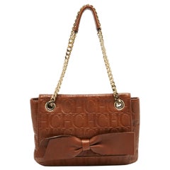 Carolina Herrera Brown Monogram Leather Audrey Shoulder Bag