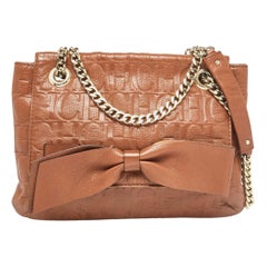 Carolina Herrera Brown Monogram Leather Audrey Shoulder Bag