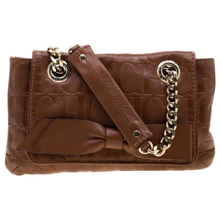 Carolina Herrera Brown Monogram Leather Audrey Shoulder Bag For Sale at ...