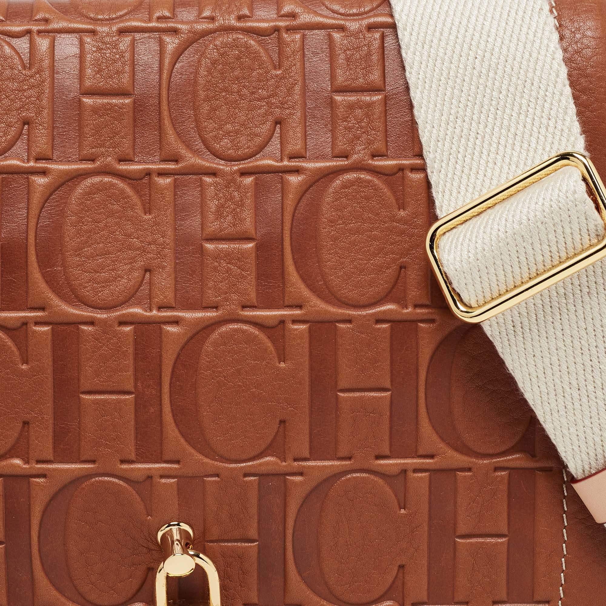 Carolina Herrera Brown Monogram Leather Medium Andy Locked Crossbody Bag 6