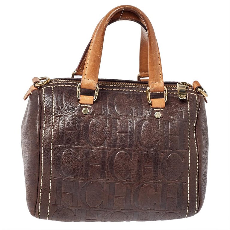 Carolina Herrera Brown Monogram Leather Mini Andy Crossbody Bag