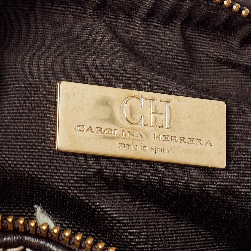 Carolina Herrera Brown Monogram Leather Mini Andy Crossbody Bag In Good Condition In Dubai, Al Qouz 2