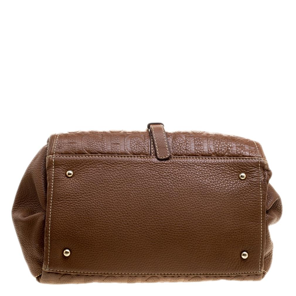 Carolina Herrera Brown Monogram Leather Shoulder Bag 1