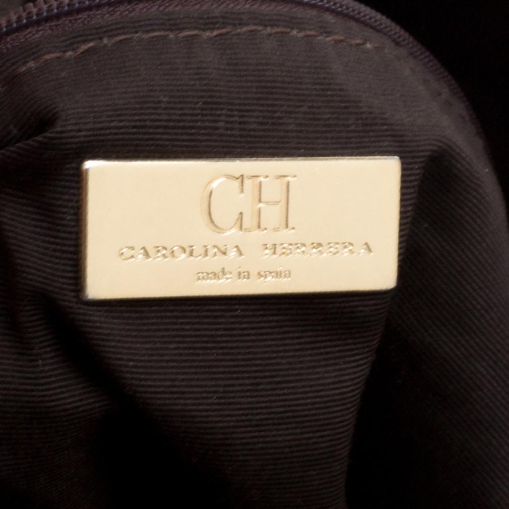 Carolina Herrera Brown Monogram Leather Shoulder Bag 4