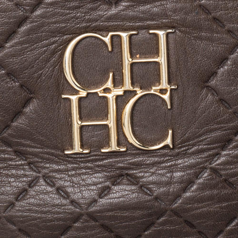 Carolina Herrera Brown Quilted Leather Tote For Sale 1
