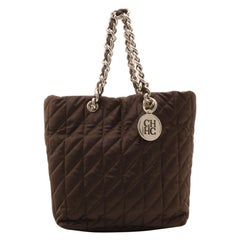 Carolina Herrera Brown Quilted Nylon Tote