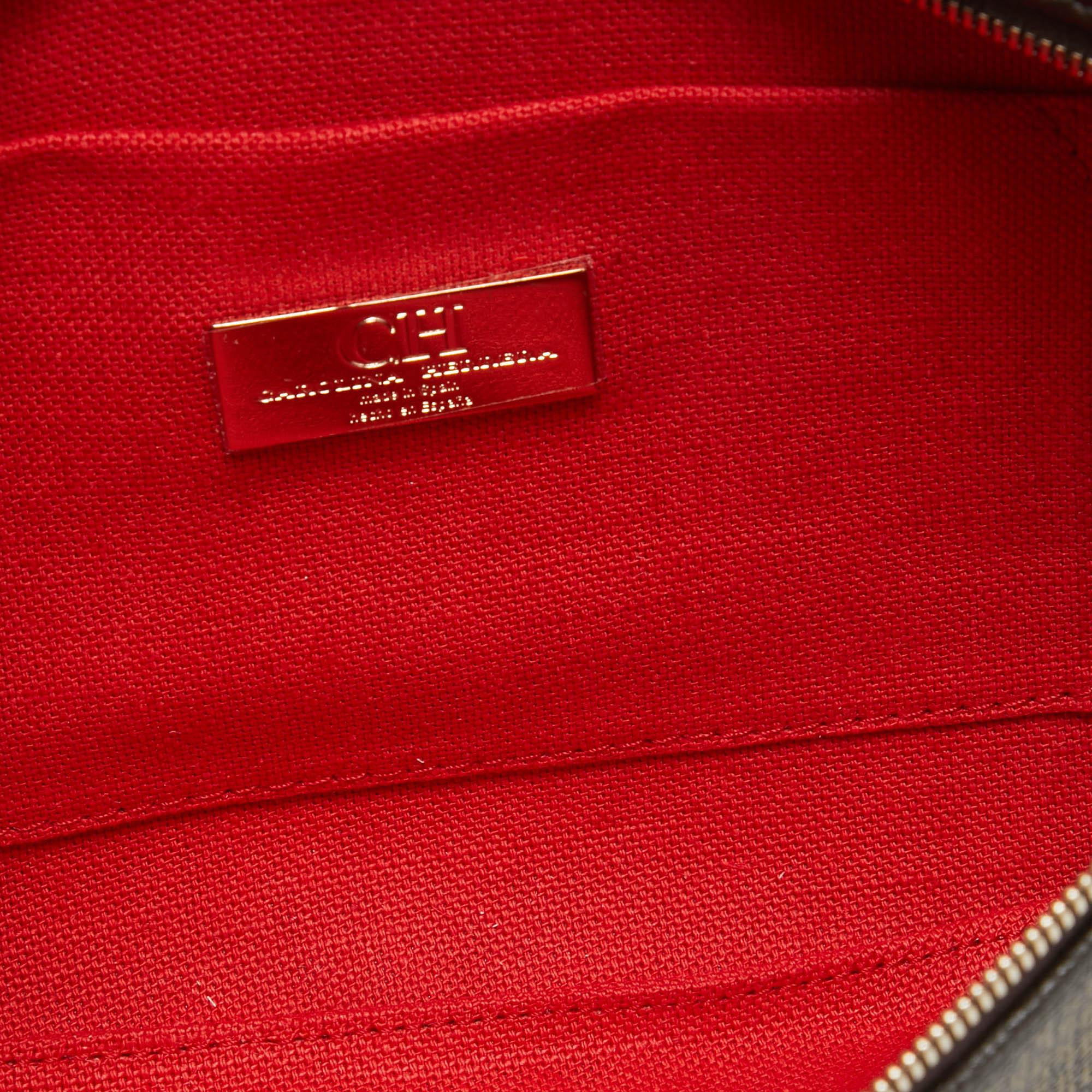 Carolina Herrera Brown/Red Monogram Coated Canvas and Leather Inro Crossbody Bag 6