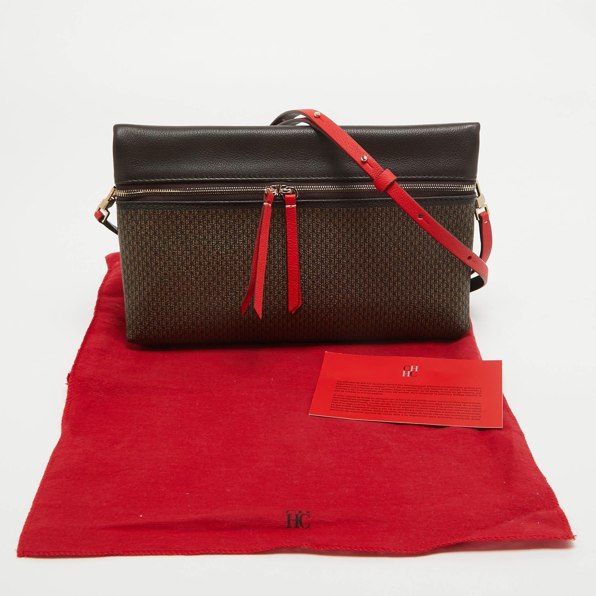Women's Carolina Herrera Brown/Red Monogram Coated Canvas and Leather Inro Crossbody Bag