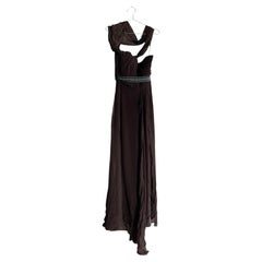 Carolina Herrera Brown Strapless Dress with Blue Tie Up Belt
