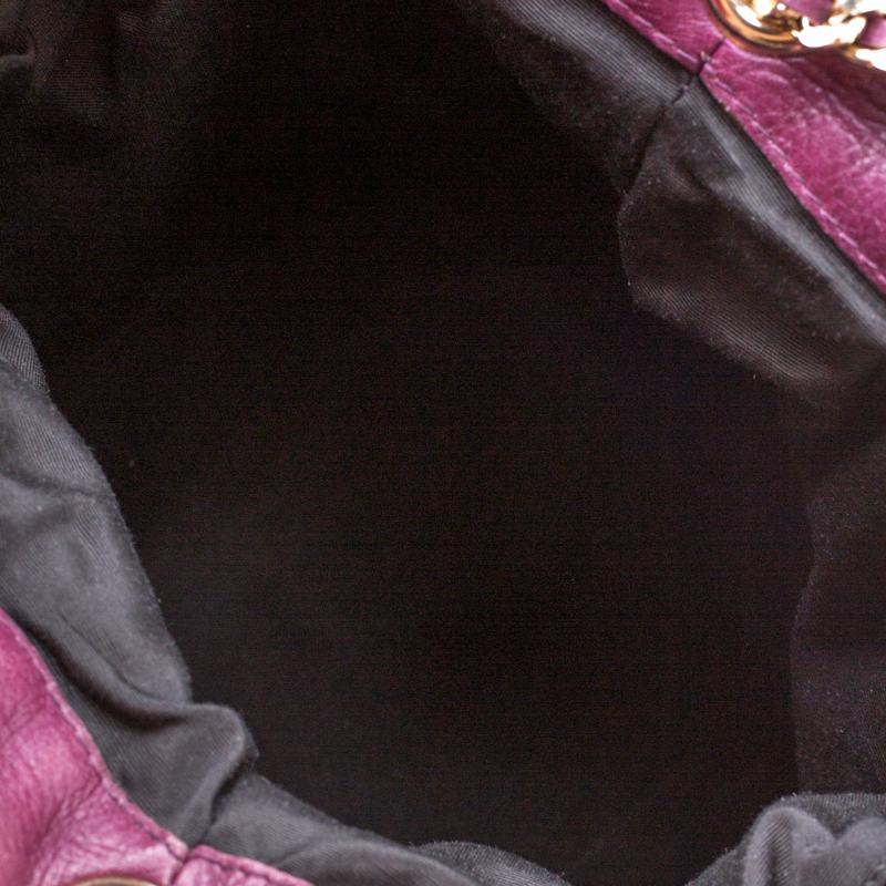 Women's Carolina Herrera Burgandy Embossed Leather Bow Bucket Shoulder Bag