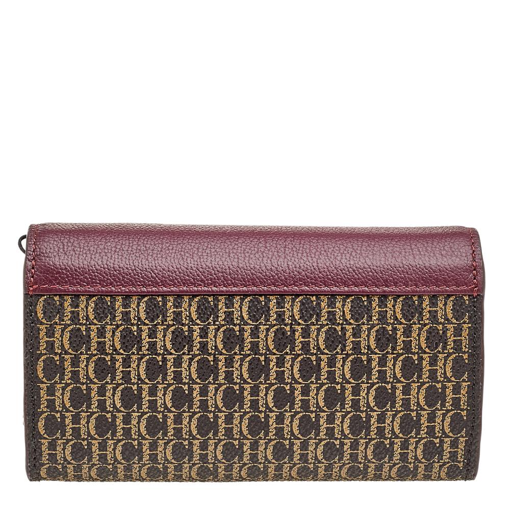 Carolina Herrera Burgundy/Brown PVC and Leather Wallet On Chain 3