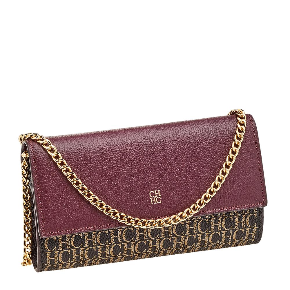 Carolina Herrera Burgundy/Brown PVC and Leather Wallet On Chain 4