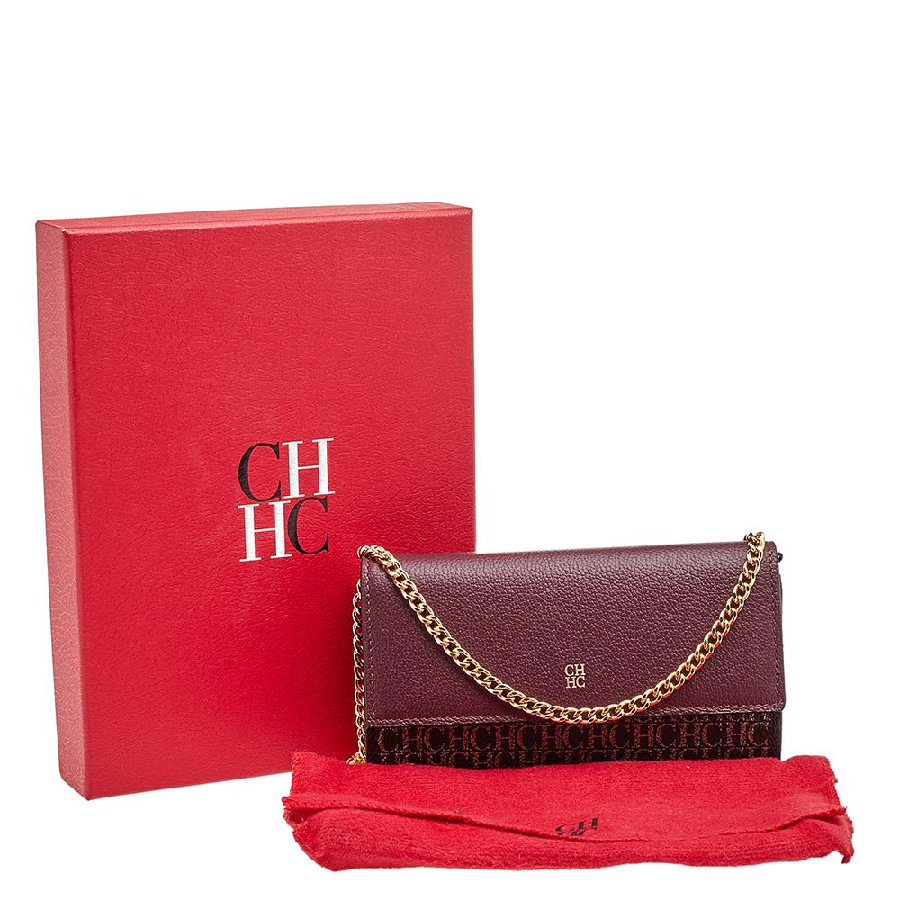 Women's Carolina Herrera Burgundy/Brown PVC and Leather Wallet On Chain