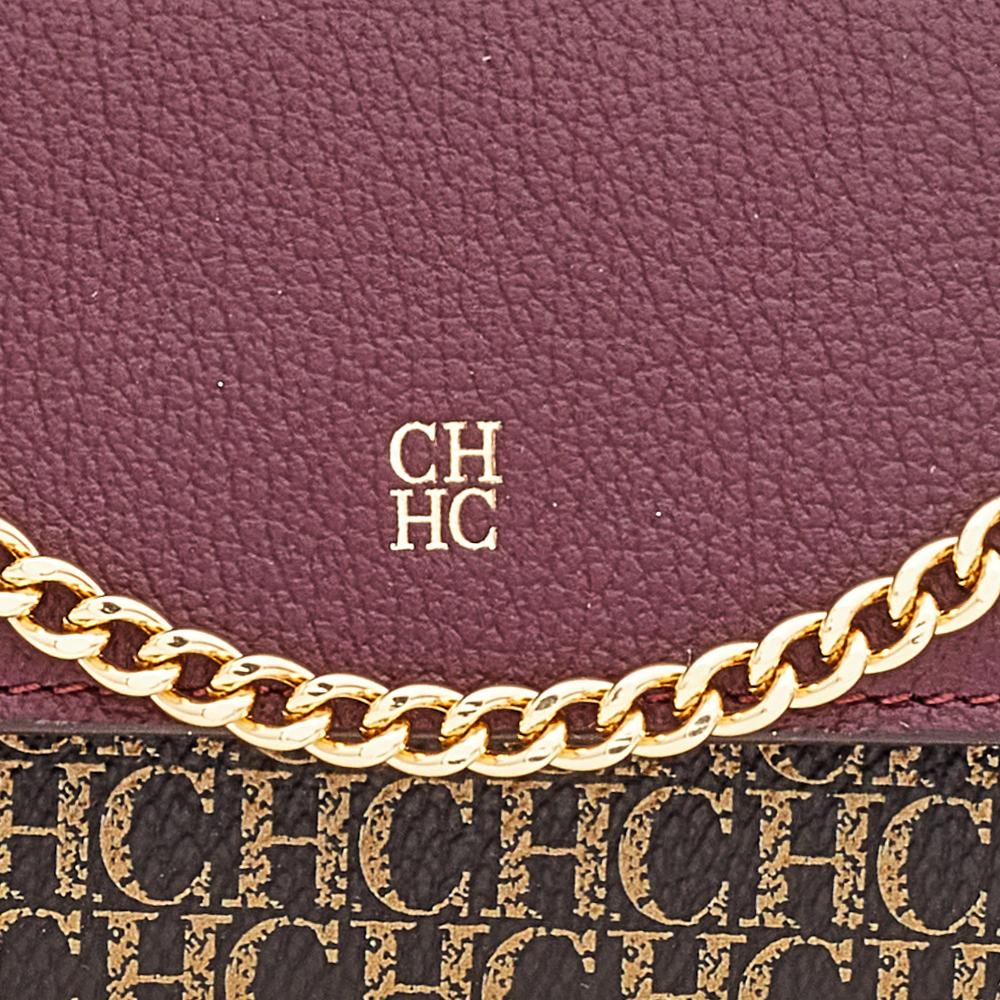 Carolina Herrera Burgundy/Brown PVC and Leather Wallet On Chain 1