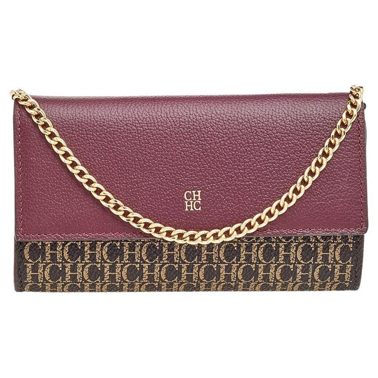 Carolina Herrera Burgundy/Brown PVC and Leather Wallet On Chain at 1stDibs