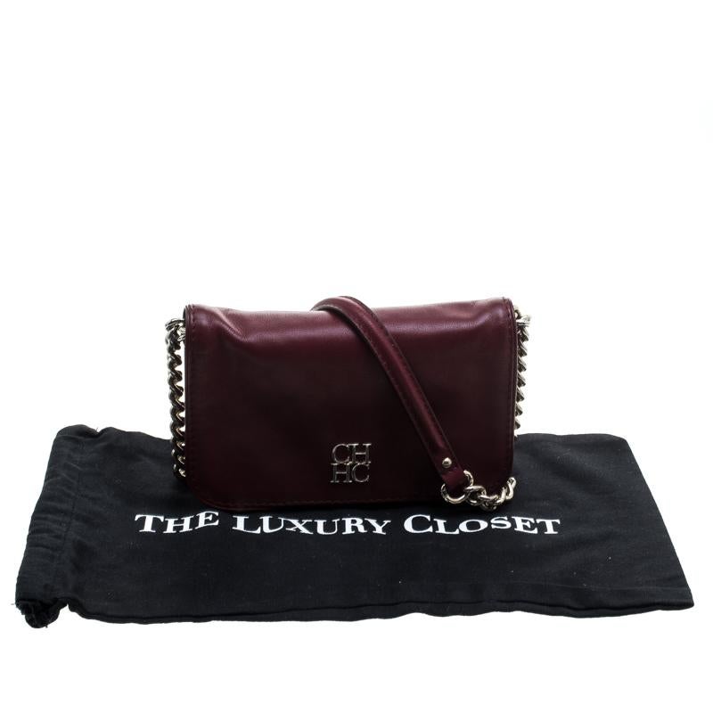 Carolina Herrera Burgundy Leather New Baltazar Crossbody Bag 5