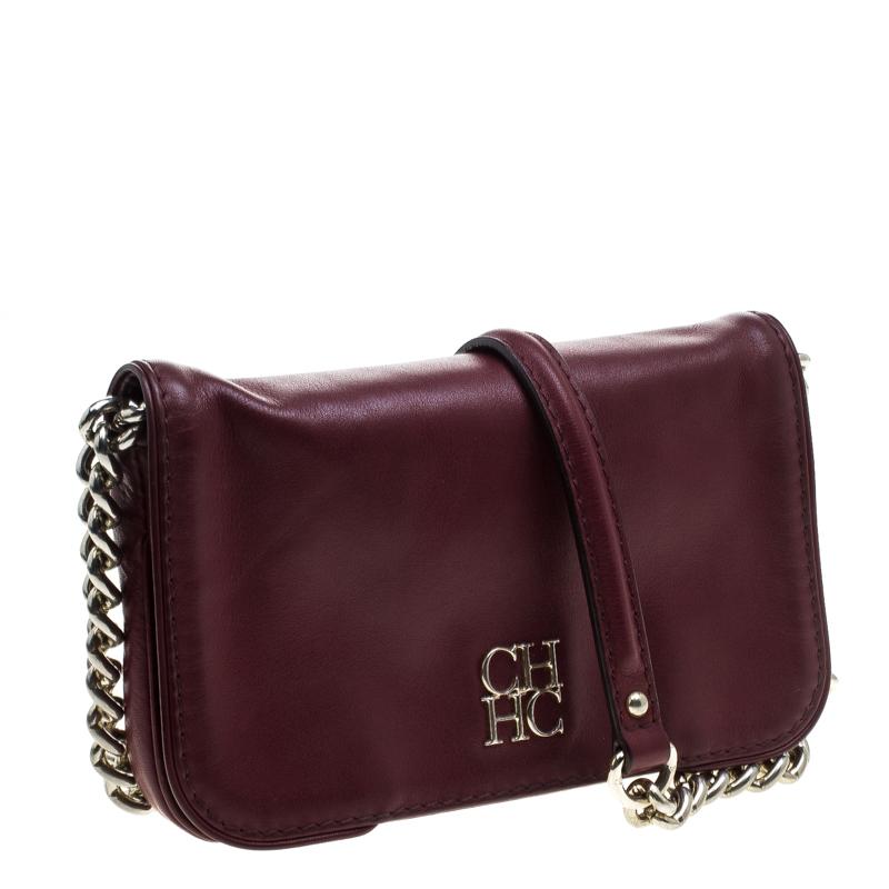 Black Carolina Herrera Burgundy Leather New Baltazar Crossbody Bag