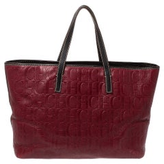 Carolina Herrera Burgundy Monogram Leather Shopper Tote