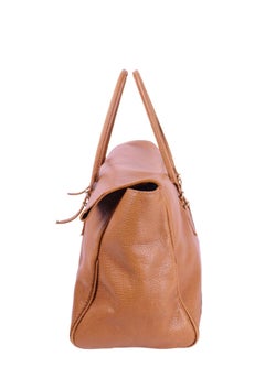 Carolina Herrera Camel Leather Tote Bag with CH Logo