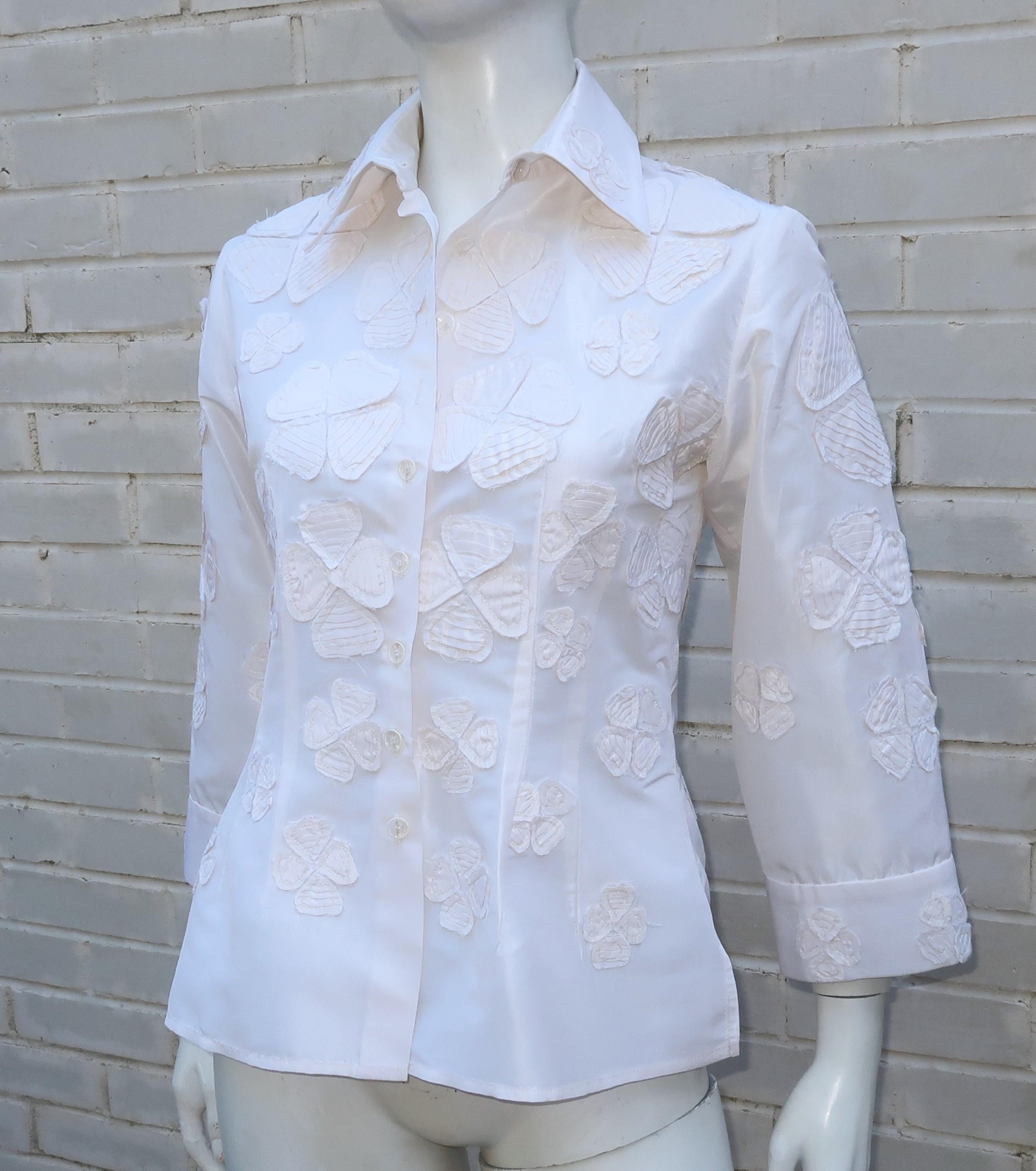 white taffeta evening blouse