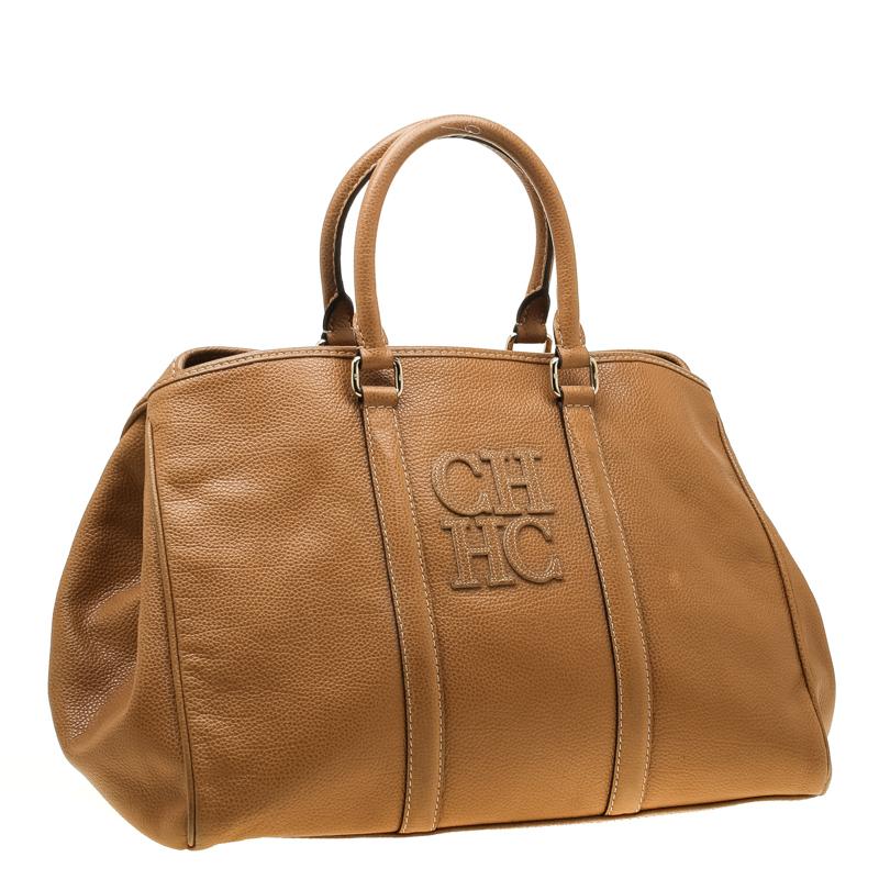 Brown Carolina Herrera Caramel Leather Matteo Tote