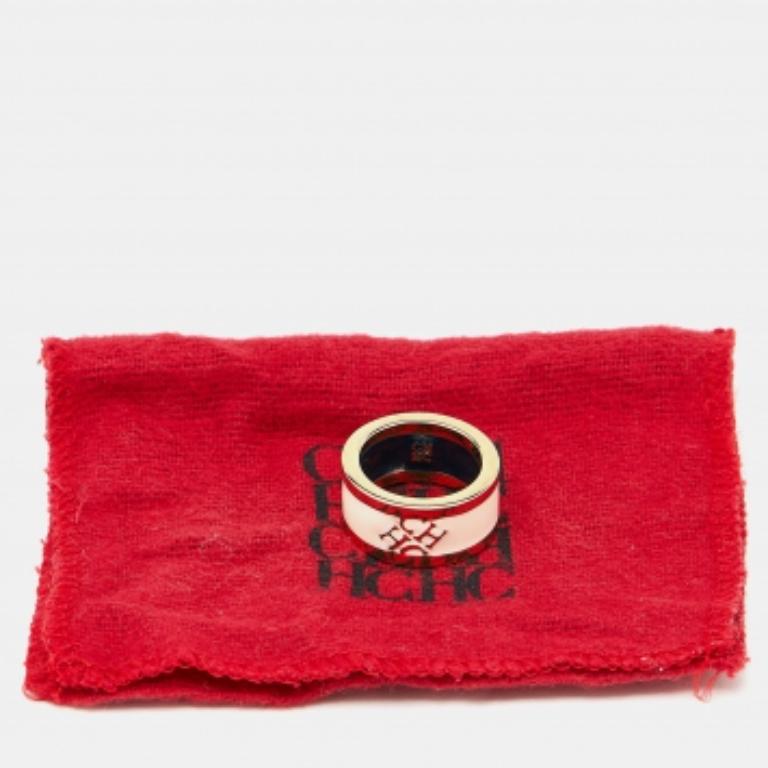 Bague Carolina Herrera CH émail crème ton or Taille 54 Pour femmes en vente