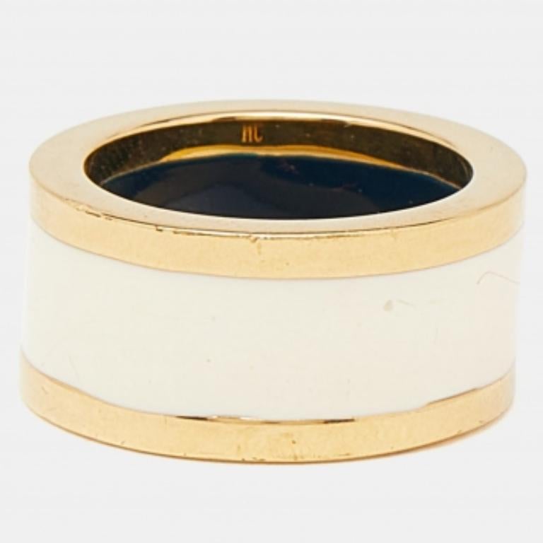 Bague Carolina Herrera CH émail crème ton or Taille 54 en vente 3