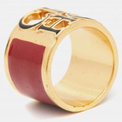 Bague Carolina Herrera CH émail ton or Taille 53