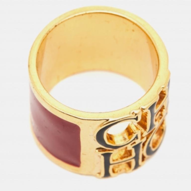 Bague Carolina Herrera CH émail ton or Taille 53 Pour femmes en vente