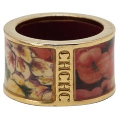 Carolina Herrera CH Enamel Gold Tone Ring Size 53
