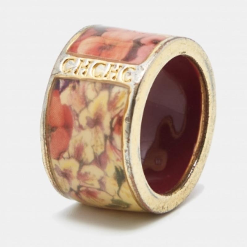Carolina Herrera CH Emaille goldfarbener Ring Größe 54 Damen im Angebot
