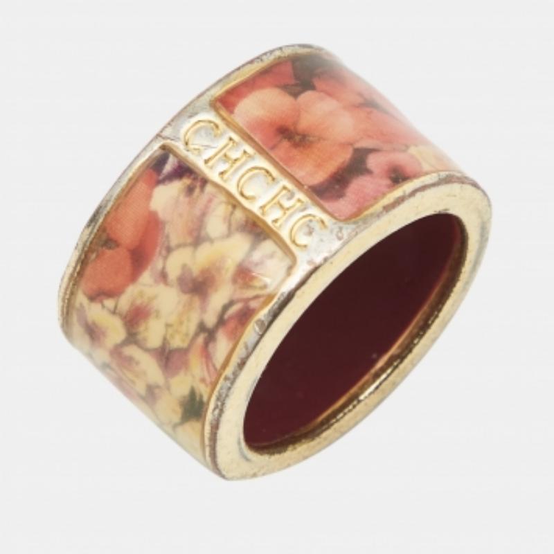 Carolina Herrera CH Emaille goldfarbener Ring Größe 54 im Angebot 1
