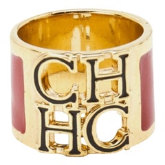 Carolina Herrera CH Emaille goldfarbener Ring Größe 54