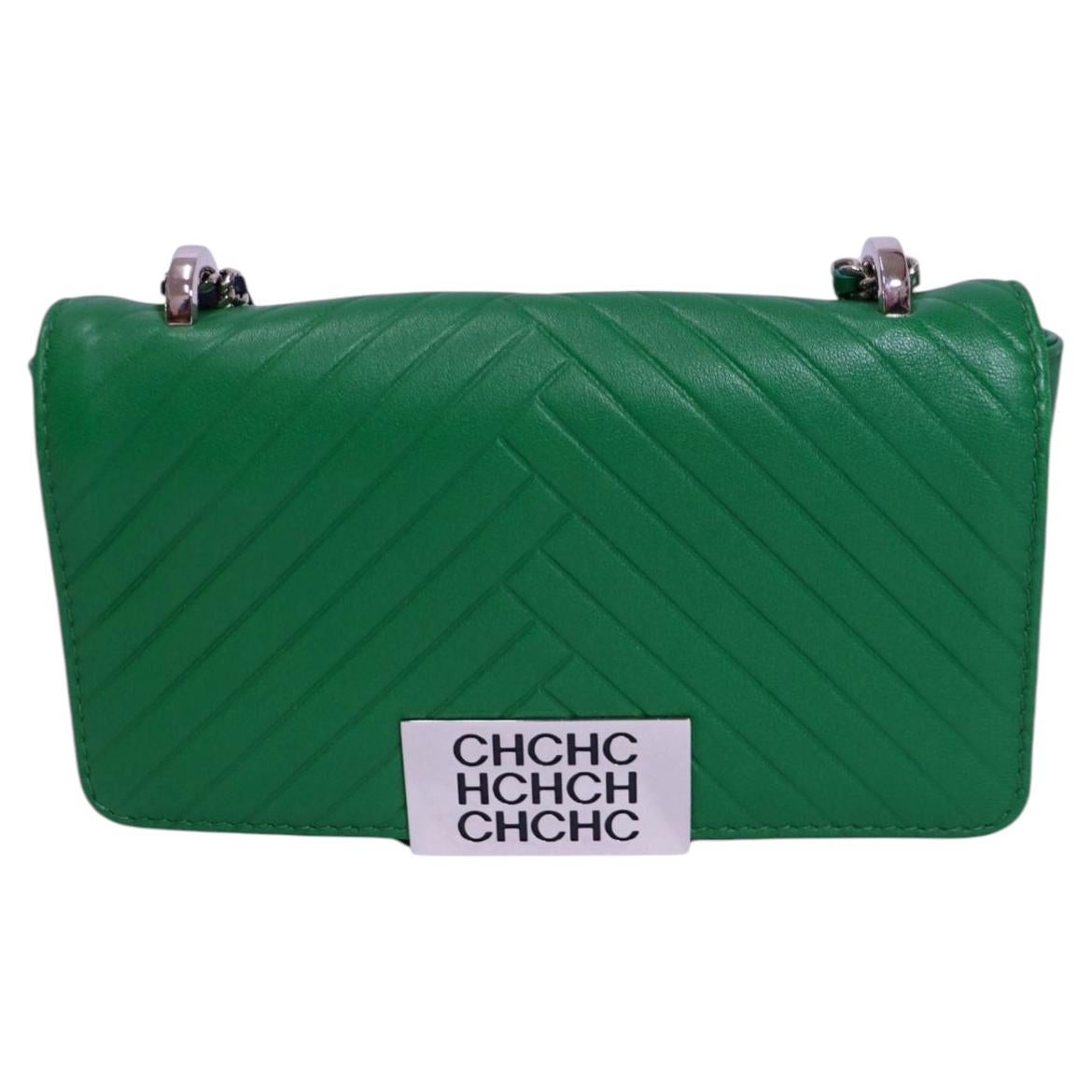 Carolina Herrera CH Initials Chevron Leather Chain Shoulder Bag For Sale