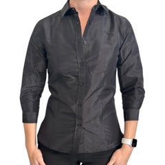 Carolina Herrera Classic Silk Taffeta Blouse Black US 2 Button front 3/4 Sleeve