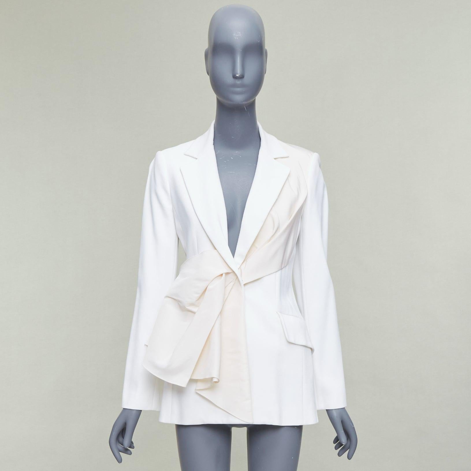 CAROLINA HERRERA cream beige draped pocketed fitted blazer US2 S For Sale 6