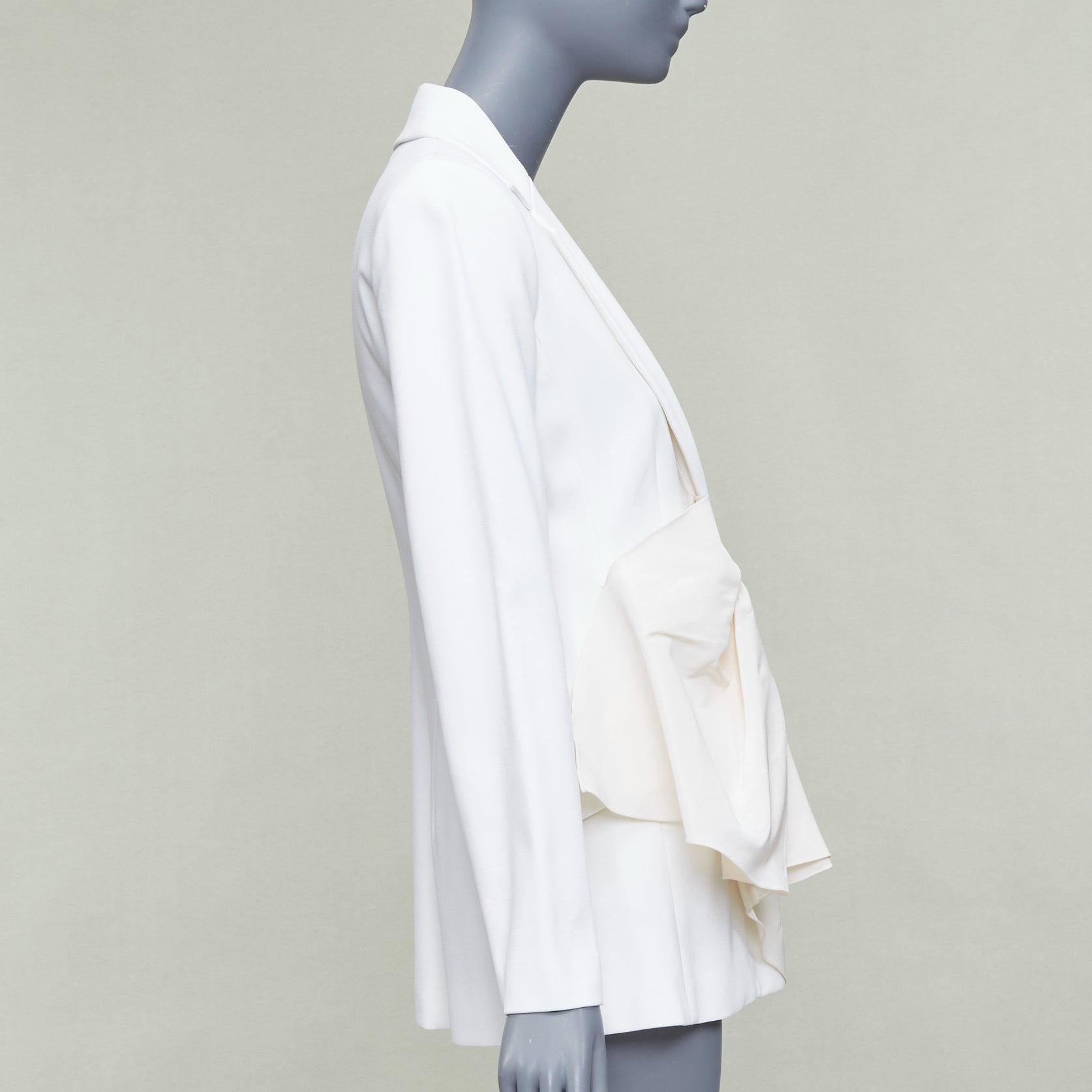 CAROLINA HERRERA cream beige draped pocketed fitted blazer US2 S In Good Condition For Sale In Hong Kong, NT