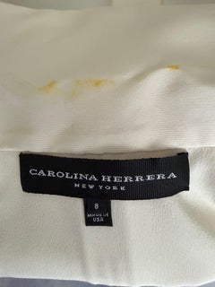 Carolina Herrera Cream Silk Faille Puffy Blouson Sleeve Belted Blouse size US 8