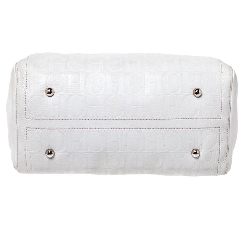 Women's Carolina Herrera Cream/Tan Monogram Leather Large Andy Boston Bag