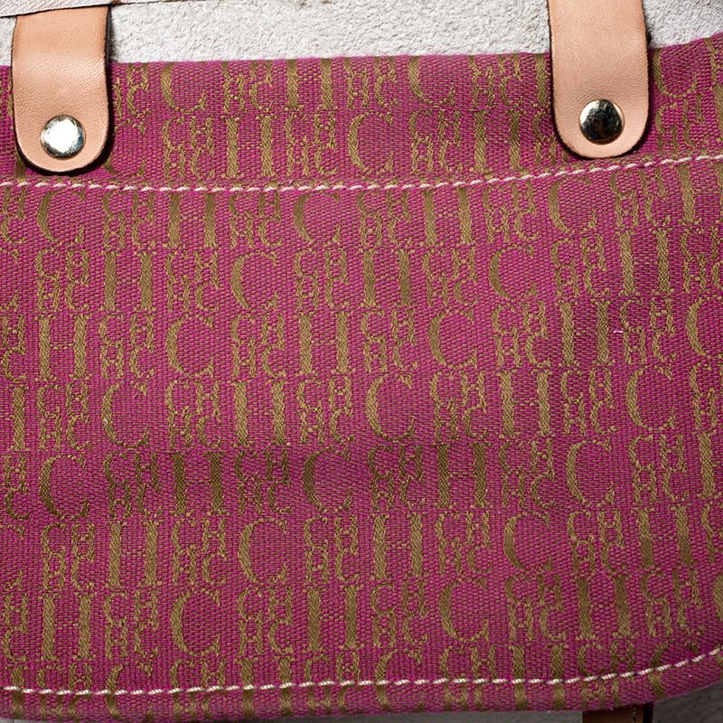 Carolina Herrera Cream/Tan Monogram Leather Large Andy Boston Bag 1