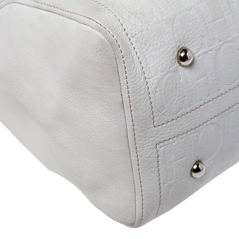 Carolina Herrera Cream/Tan Monogram Leather Large Andy Boston Bag 4