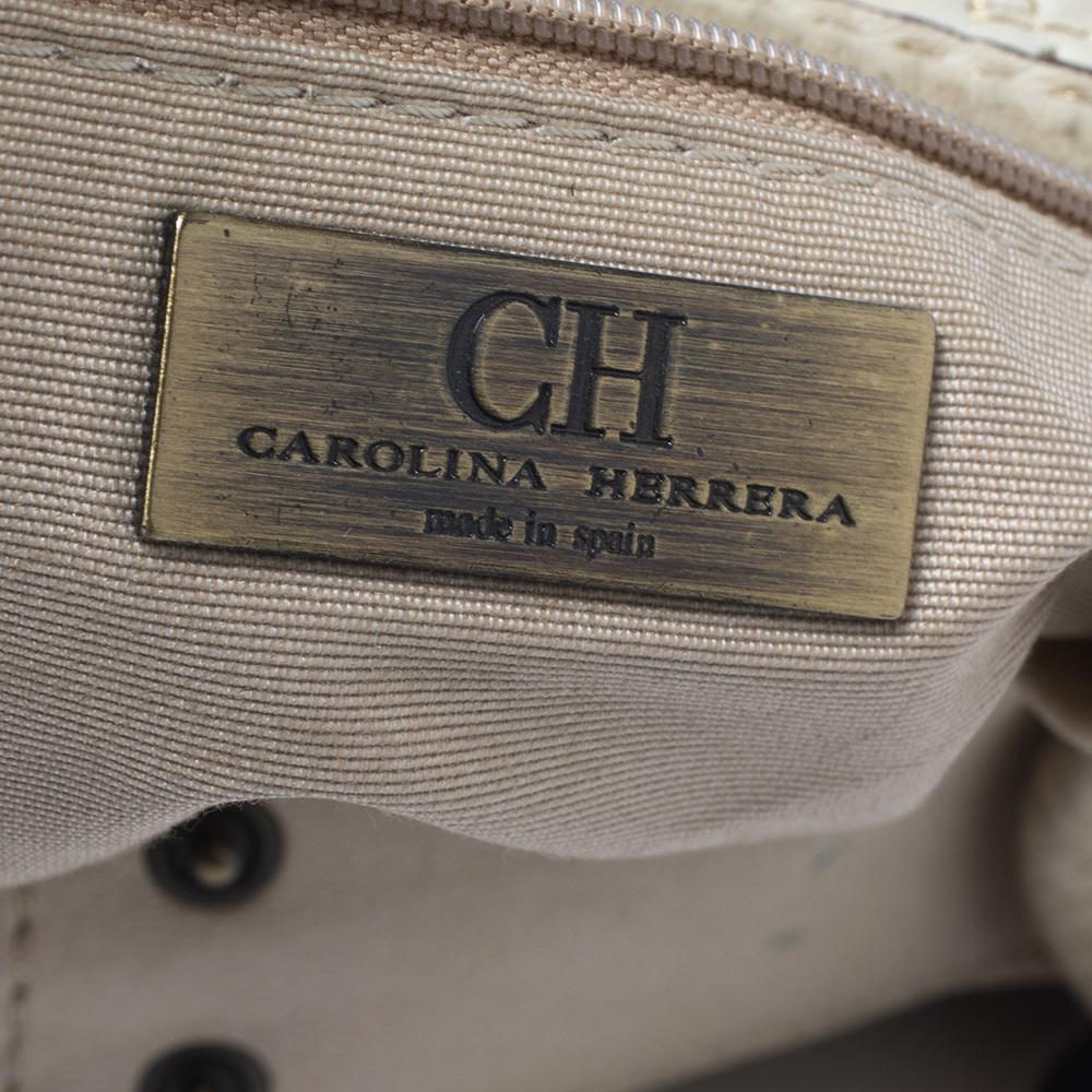 Carolina Herrera Cream White Quilted Monogram Leather Chain Tote 2